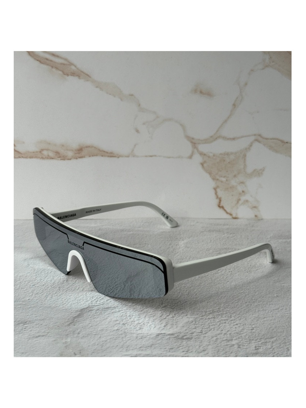 NEW Balenciaga BB0003S Shield Sunglasses in Silver Mirror